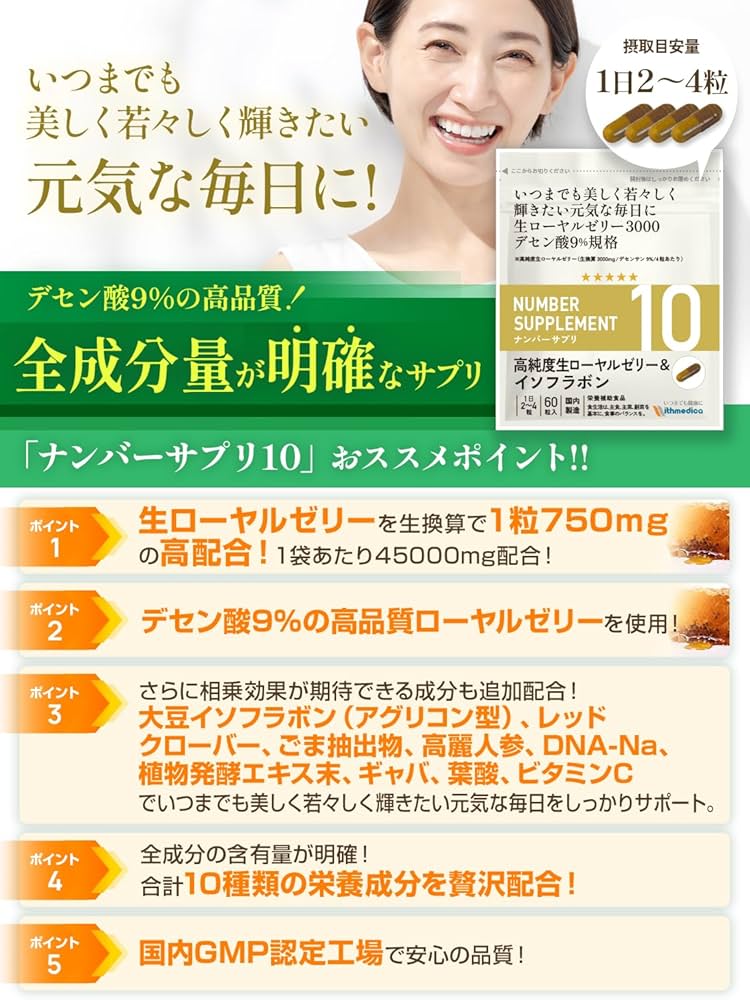 Amazon | ナンバーサプリ10 ローヤルゼリー サプリ 高純度